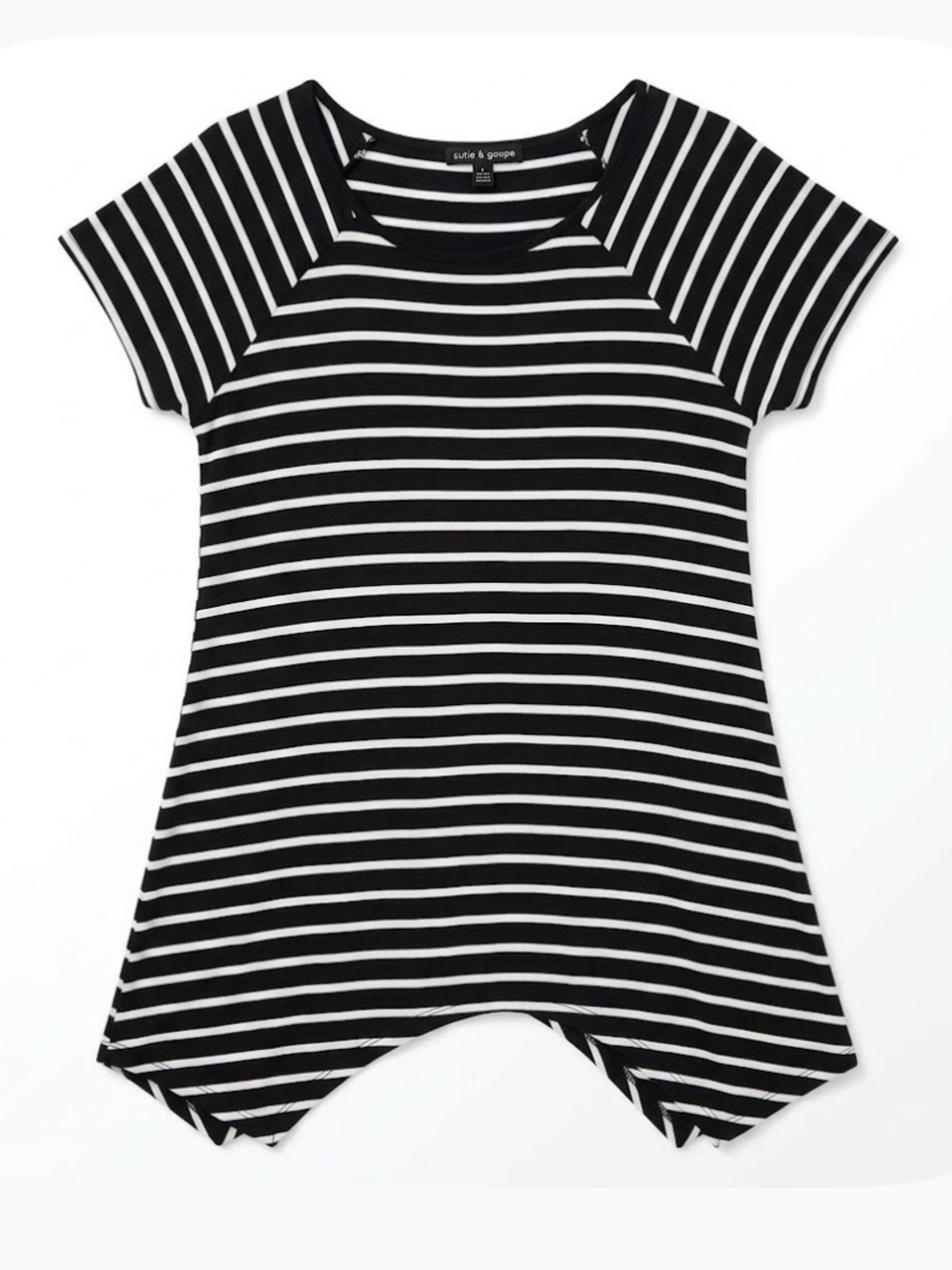 CABLE & GAUGE Asymmetrical Hemline Striped Top, Women’s M, Black White